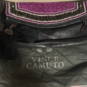 Vince Camuto Black and Purple Beaded Clutch